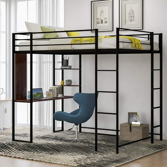Harper & Bright Designs Wood Loft Bed Storage, Full, Black