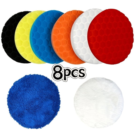 Set of 8 Polishing Pads, Each 6 Inches, Designed for Automotive Polishing And Fine Finishing