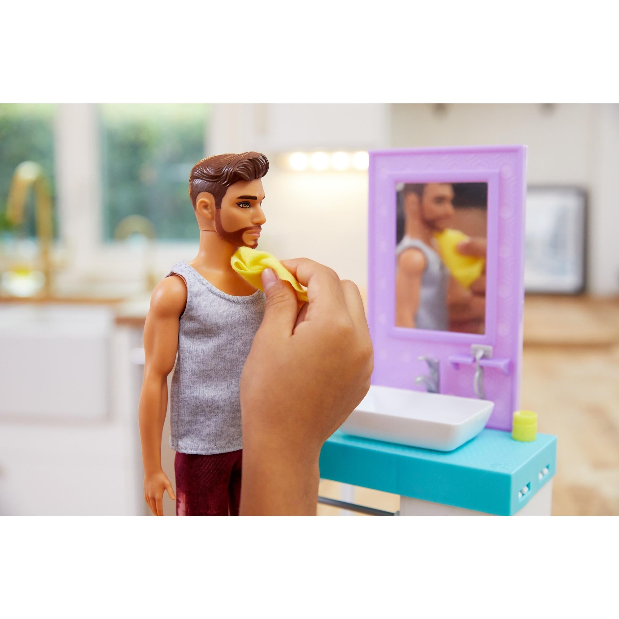 Mattel NEW Barbie Ken Bathroom Playset With Ken Doll 