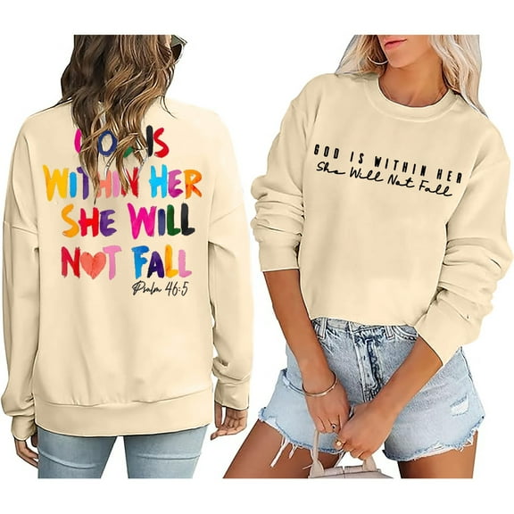 Beige Hoodies for Women Sweatshirt Women Verse Pullover God Is Within Her Long Sleeve Inspirational Blouse Top Fall Tops for Women 2025