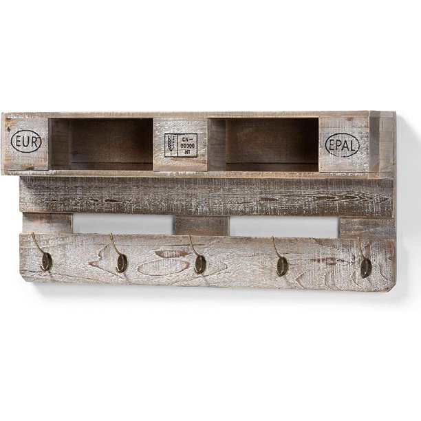 Ferguson Vintage Rustic Whitewashed Grey Oak Finished Wood Wall Mounted