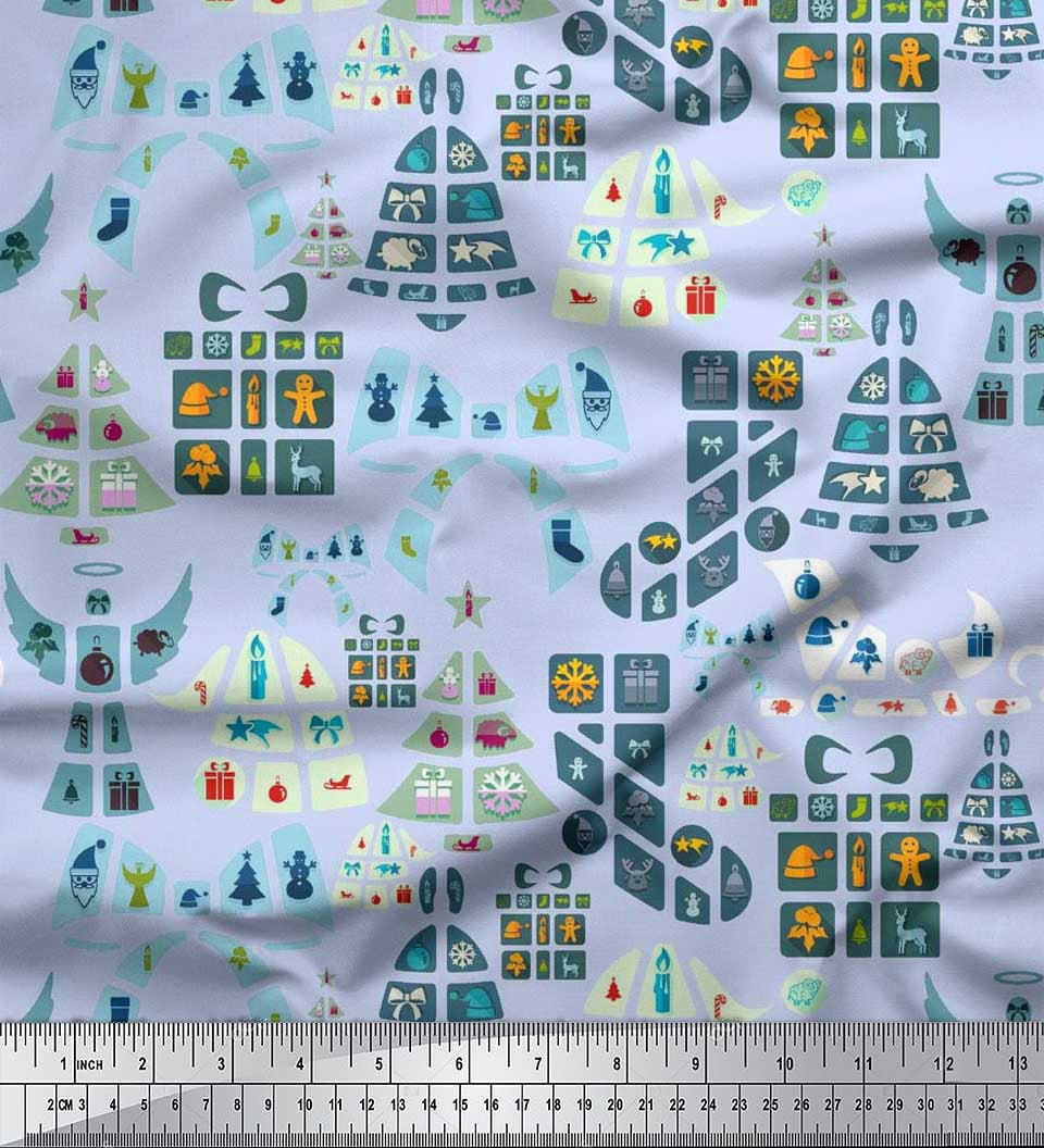 Soimoi polyester Crepe Fabric Christmas Theme Party Fabric Prints By Yard 42 Inch Wide
