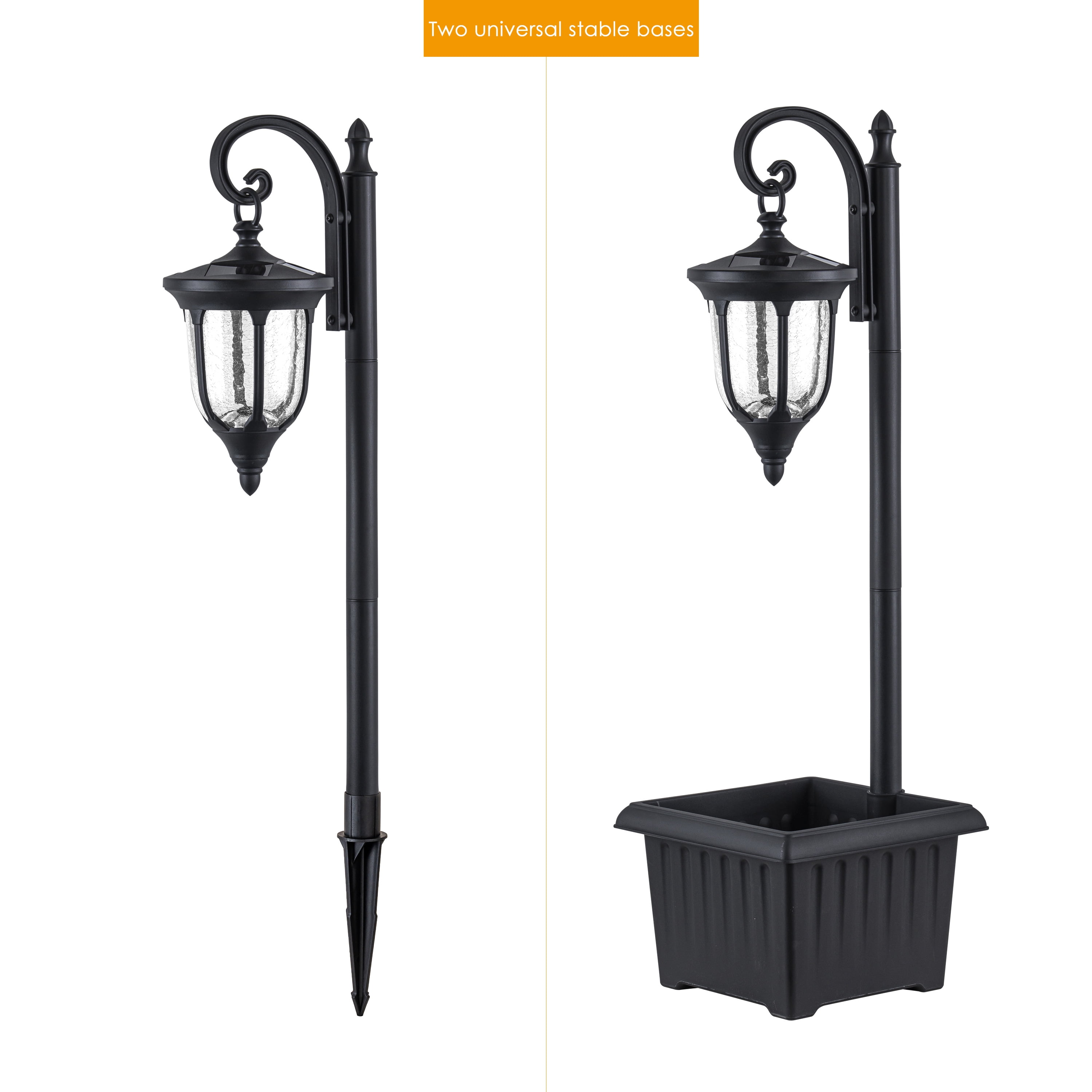 C Cattleya 1-Light Black Solar Outdoor Post Light with Planter and Crackle Glass