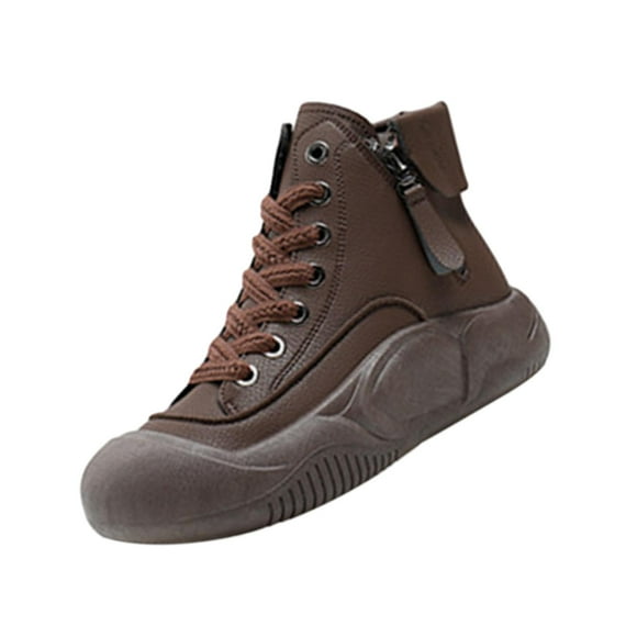 Yinanstore High Top Sneakers for Women Boots Round Toe Lightweight Flats Shoes Lace up Shoes Platform Sneakers for Running Autumn Winter 36 Brown