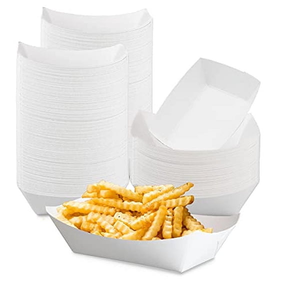 Fit Meal Prep [1000 Pack 1 lb Paper Food Trays Heavy Duty Disposable Food Boats, White Nacho Tray for Parties Fairs Picnics Carnivals, Holds Sause Candies Nut Grease Resistant