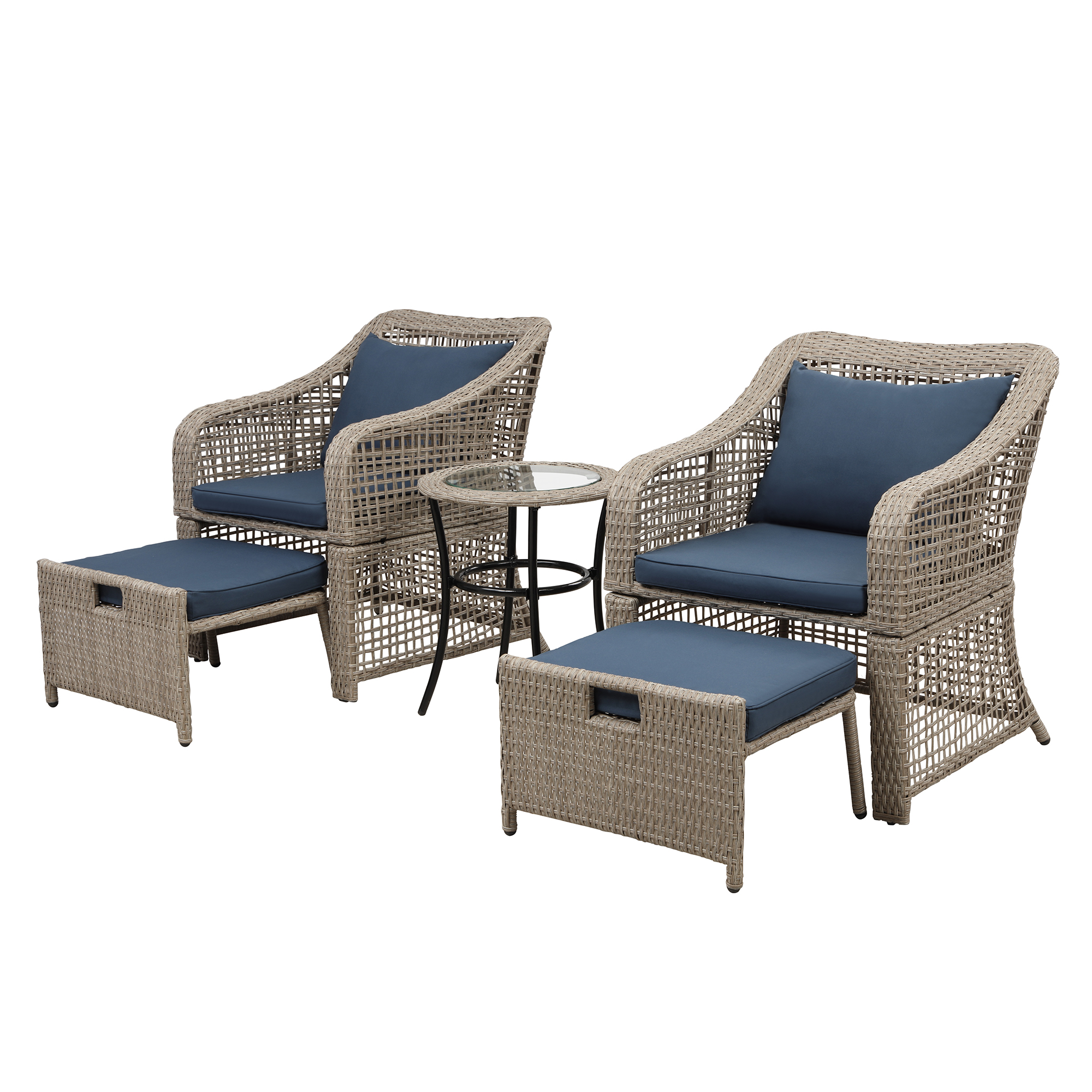 5 Piece Outdoor Patio Furniture Set, SEGMART Outdoor Lounge Chair Chat Conversation Set with 2 Cushioned Chairs, 2 Ottoman, Glass Table, PE Wicker Rattan Patio Bistro Set for Backyard, Porch, LLL329 - image 3 of 9