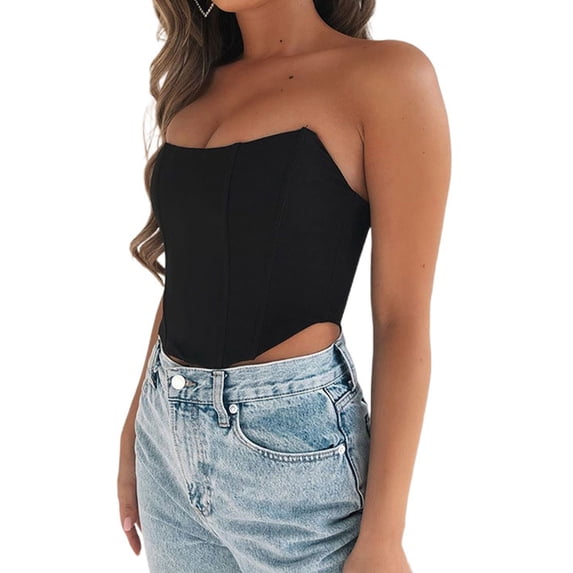 Xingqing Sexy Women Push Up Bustiers Corsets Strapless Off Shoulder Slim Crop Tops Clubwear Party Outwear
