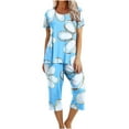 thumbnail image 2 of Women's Pajama Set Short Sleeve Pants Under $15 Casual Printed Sleeveless Round Neck Top Set, 2 of 7