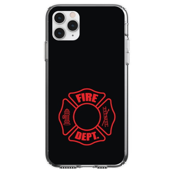 DistinctInk Clear Shockproof Hybrid Case for iPhone 12 Pro MAX (6.7" Screen) - TPU Bumper, Acrylic Back, Tempered Glass Screen Protector - Red Fire Department Maltese Cross - First Responders