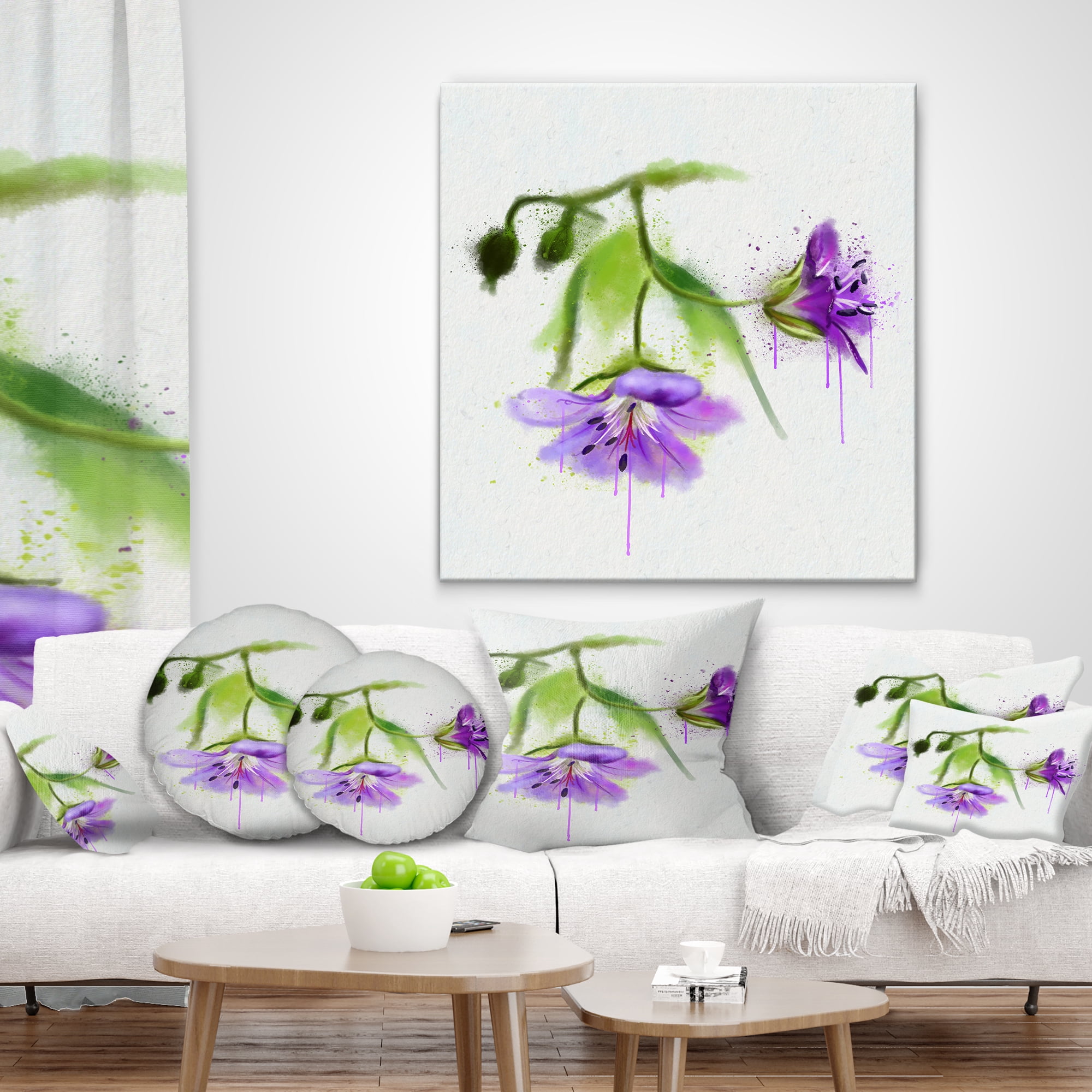 Designart Beautiful Blue Flowers with Stem - Floral Throw Pillow - 18x18