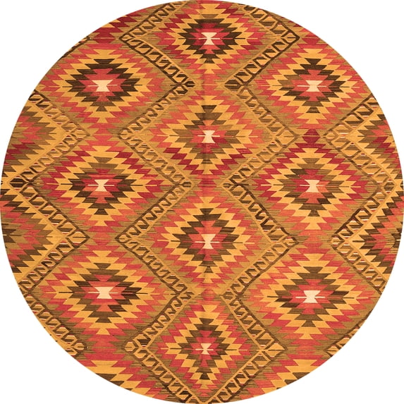 Ahgly Company Indoor Round Southwestern Orange Country Area Rugs, 8' Round
