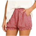 thumbnail image 2 of Women Cute Plaid Shorts Ruffle Pumpkin Pants Mini Shorts with Pockets Red M, 2 of 5