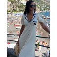 thumbnail image 3 of Vestido elegante de punto con botones y una hilera de botones para mujer, vestido elegante con solapa y cuello en V, falda larga de manga corta, batas de vacaciones de verano para mujer, 3 of 5