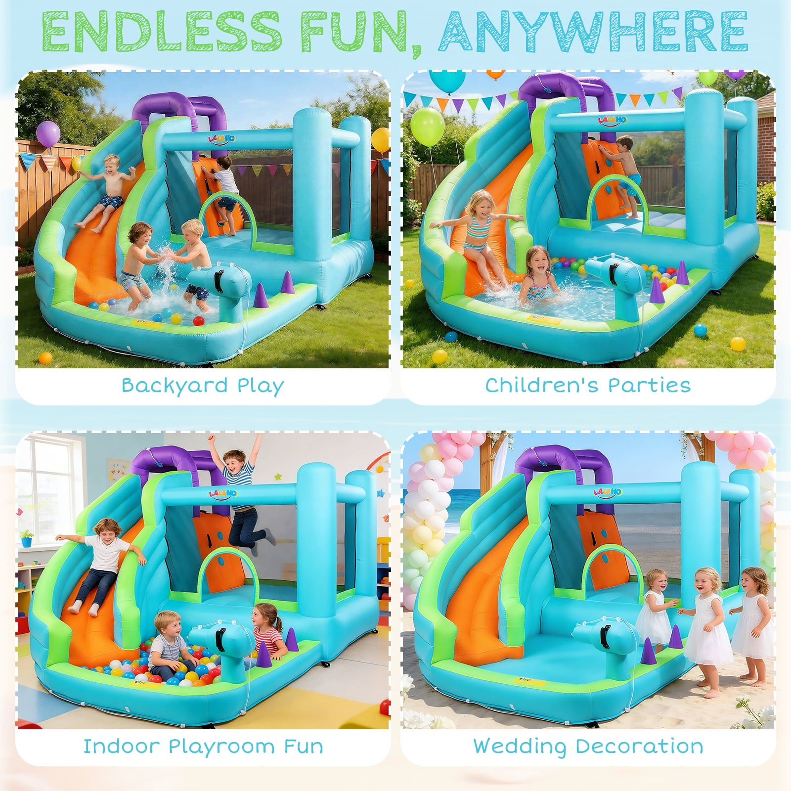 Ktaxon 7-in-1 Inflatable Water Slide Bounce House with Blower, 147" x 118" x 87", Curved Slide Water Park w/ Splash Pool, Bounce Area & Climbing Wall, Kids Backyard