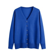 CHGBMOK Women's V-Neck Button Front Knit Cardigan Long Sleeve Lightweight Layering Sweater