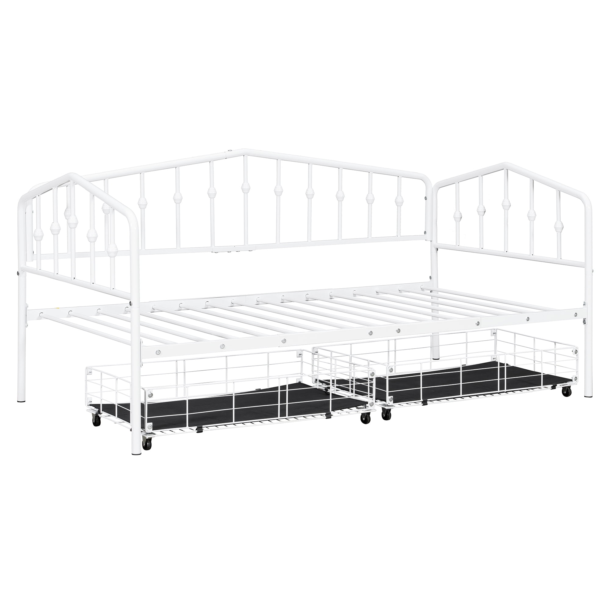 GARITIN Twin Size Metal Daybed with 2 Drawers, Storage Daybed Frame with Drawers for Bedroom Guest Room, White