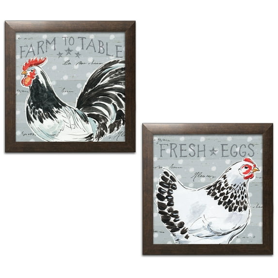 Gango Home Decor Contemporary Roosters Call II & III by Daphne Brissonnet (Ready to Hang); Two 12x12in Brown Framed Prints