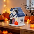 thumbnail image 4 of Lighted Halloween Decorations, Lighted Halloween Village Houses with LED Lights, Ceramics Spooky Town Happy House Ornament for Home and Party Table Desk Mantel(Blue), 4 of 7