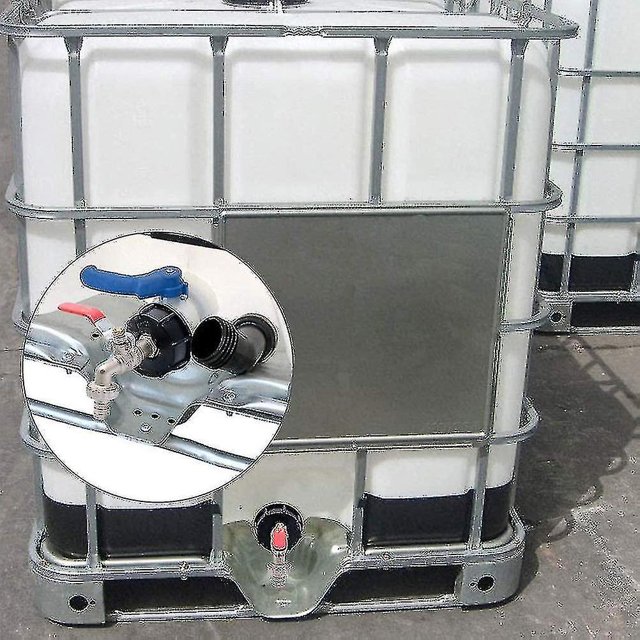 Grifo del tanque de recolección de agua, 1000 l Adaptador IBC Adaptador de tanque IBC S60x6 Adaptador de tanque para grifo de jardín de latón Shibaod