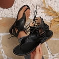 thumbnail image 5 of Gladiator Sandals for Women Lace up Ankle Strap Back Zipper Flip Flops Lightweight Retro Leather Flat Shoes Black Size 6.5, 5 of 8