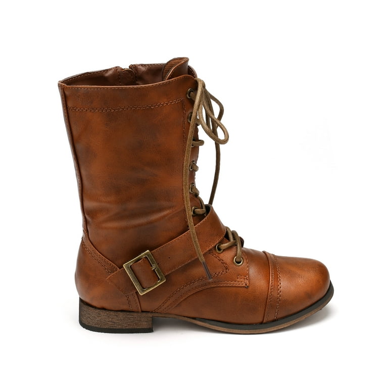 Breckelles Georgia 86 New Women Leatherette Lace Millitary Mid Calf High Boot