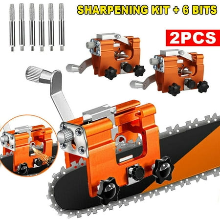 2PCS Easy Portable Chainsaw Sharpening Jig Aluminium Alloy Chainsaw Sharpener with Grinder Stones Chain Saw Drill Sharpen Tool