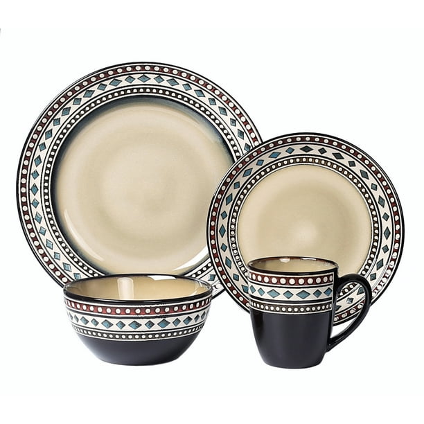 Lorren Home Trends 16 Piece Glazed Dinnerware Neutral (Service for 4