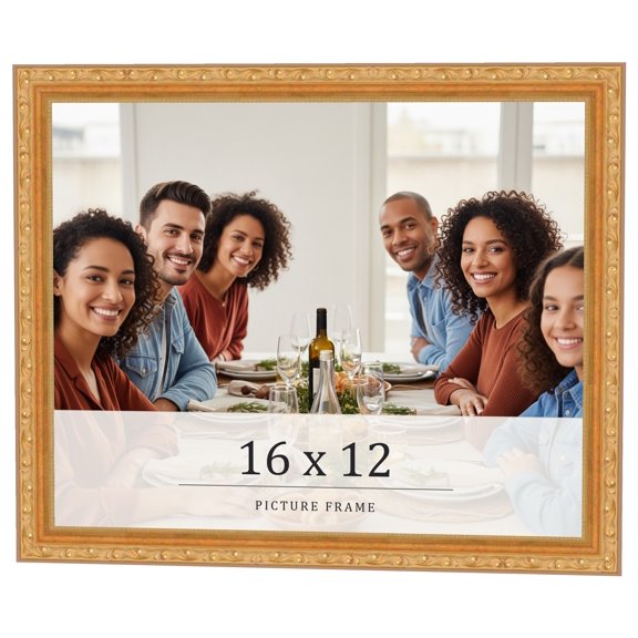 16x12 Frame Gold Solid Wood Picture Frame Width 1.125 Inches | Interior Frame Depth 0.375 Inches |