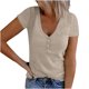 thumbnail image 1 of Tops acanalados de manga corta para mujer, camisas básicas de punto con botones y cuello en V, camiseta informal de verano de Color sólido, blusas Pompotops hkajfhjk462985, 1 of 6