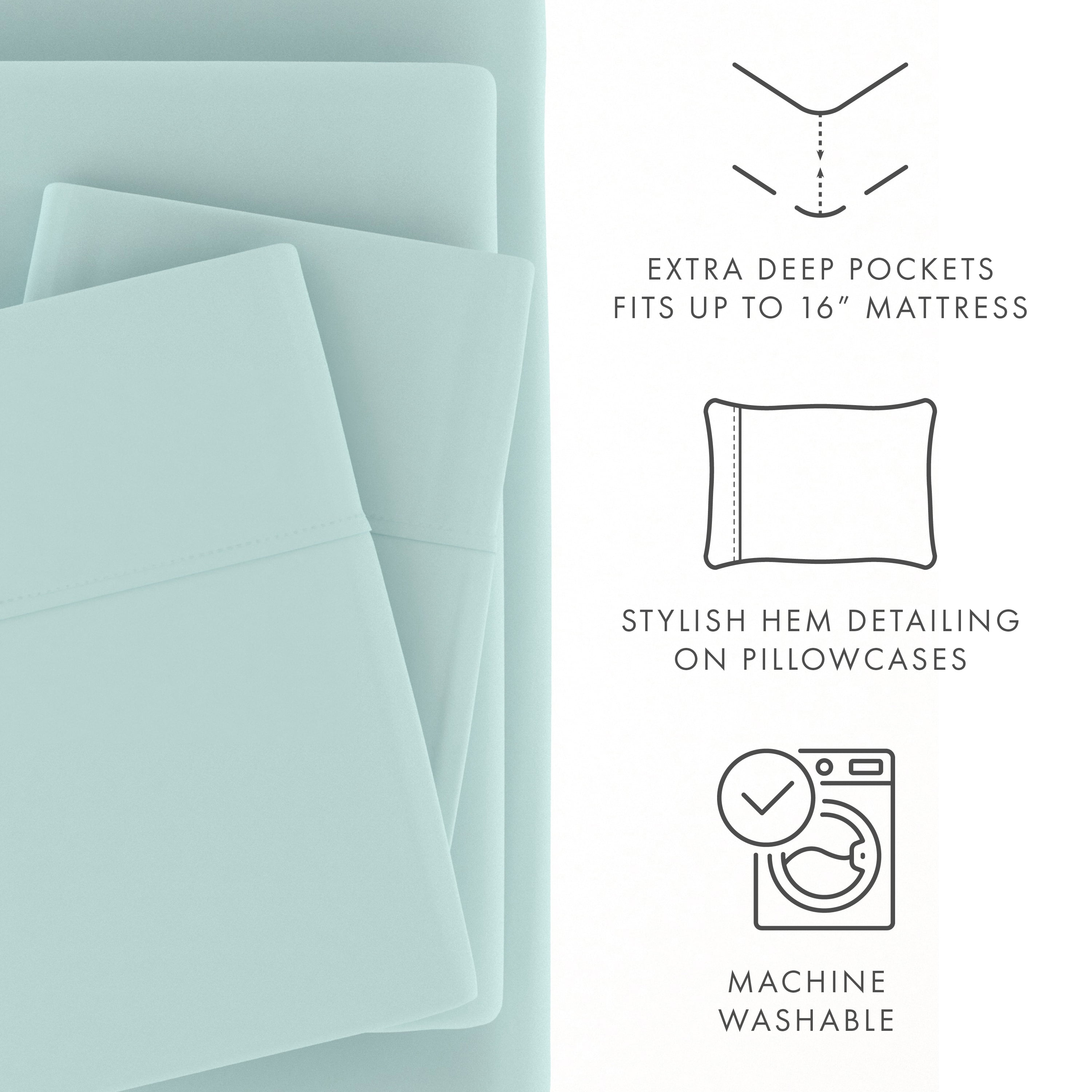 Noble Linens 4 Piece Solid Microfiber Bed Sheet Set, Aqua, Queen