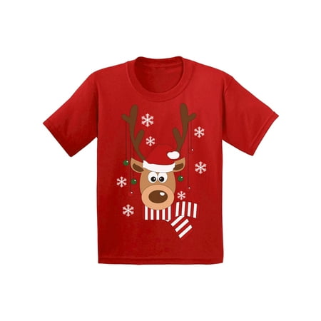 

Awkward Styles Ugly Xmas T-Shirt for Girls Boys Deer in Red Xmas Hat Toddler Shirt