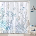 thumbnail image 2 of Nautical Coastal Turtle Shower Curtain, Coral Starfish Seashell Ocean Themed Bathroom Curtain, Underwater Seahorse Bathroom Decor Blue 72 x 72 inch, 2 of 6