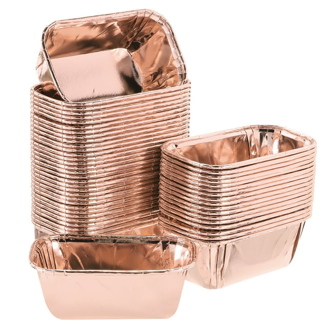 Uxcell 50 Pcs Forros para Cupcakes de Aluminio Doble Cara, Muffins a Prueba de Grasa para Decoración de Bodas y Cumpleaños, Oro Champán (Rectángulo)
