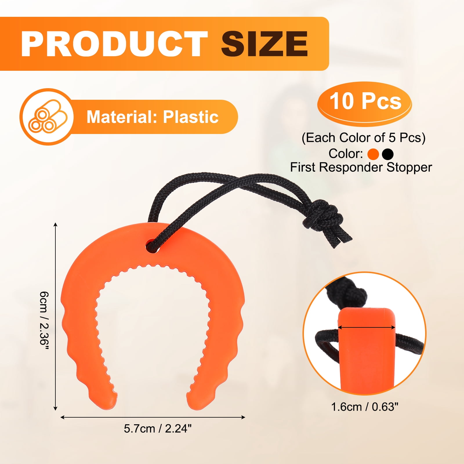 Uxcell 10 Pcs First Responder Door Stop, 2.36" Plastic Door Jam Stoppers with Nylon Cord Attachment for Home Safety Services Door Pinch Guard from Closing, Orange/Black