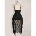 thumbnail image 2 of Black V-Neck Ruffle Trim Short Front Long Back Slip Dress, Y2K Sexy Spaghetti Strap Ruffle Hem Dress, 2 of 7