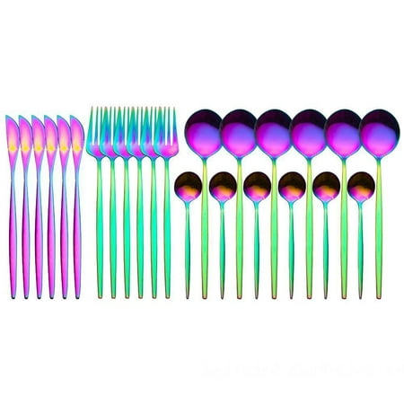 

Flatware Set 24 Pcs Elegant Life Stainless Steel Silverware Mixed Cutlery Sets High Grade Mirror Polishing Tableware Set Multipurpose Use Easy Clean & Dishwasher Safe Multi-color