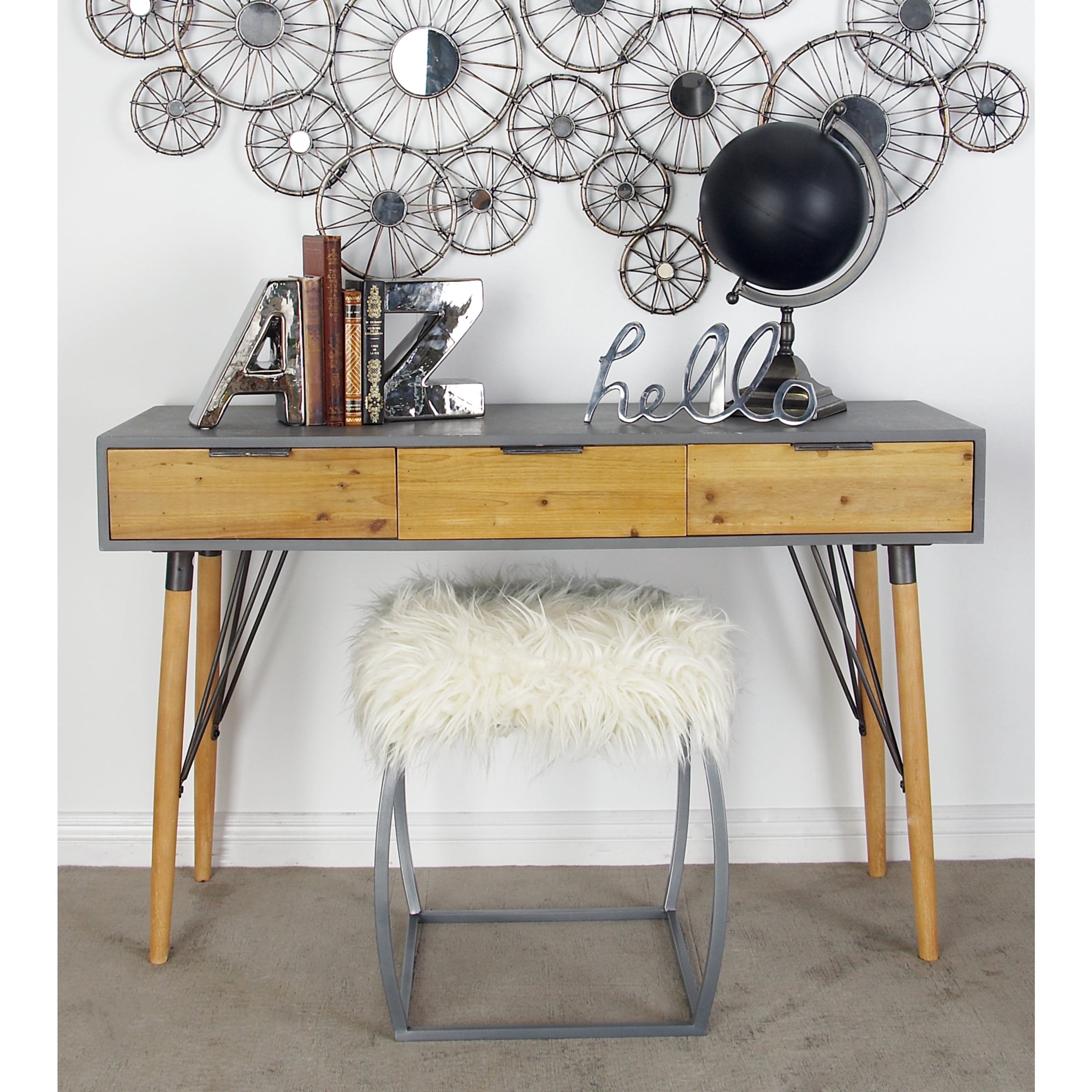 DecMode 48" x 30" Brown Wood 3 Drawers Console Table, 1-Piece