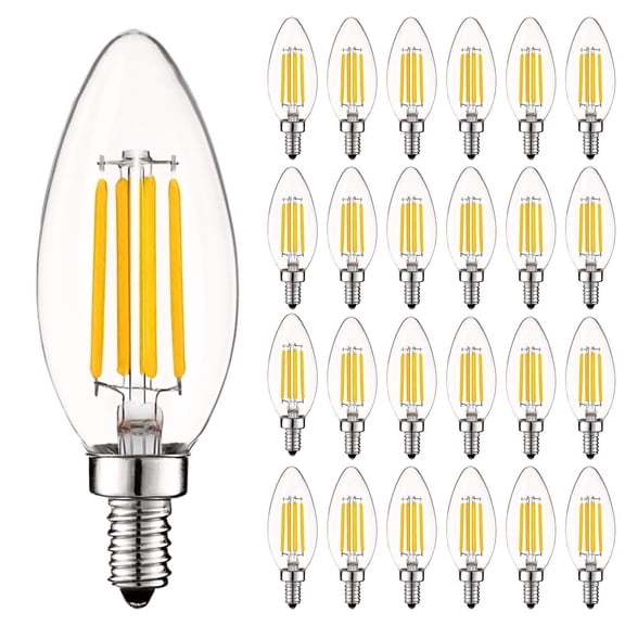 Luxrite 5W E12 Vintage Candelabra LED Dimmable Light Bulbs, 60W Equivalent 3000K Soft White, 550 Lumens, Blunt Tip, 24-Pack