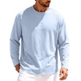thumbnail image 2 of Men's Oversized Tee Men's Solid Color Round Neck Long Sleeved Casual Sports Fashion Fitness Clothes Light Blue Xxl, 2 of 5