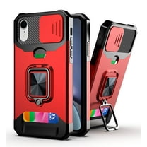 Allytech Slide Camera Protective Case for iPhone XR 6.1 inch 2018, Hard PC & Soft TPU Anti-Scratch Shockproof Ring Holder Kickstand [Support Magnetic Car Mount][1 Card Slot] Case and Cover, Red