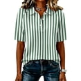 thumbnail image 3 of Garbnen Striped Polo Shirts for Women Raglan Collared Henley Women's Short Sleeve Shirts Color Block Casual Dressy Work Women's Golf Shirts Green XXXL, 3 of 7