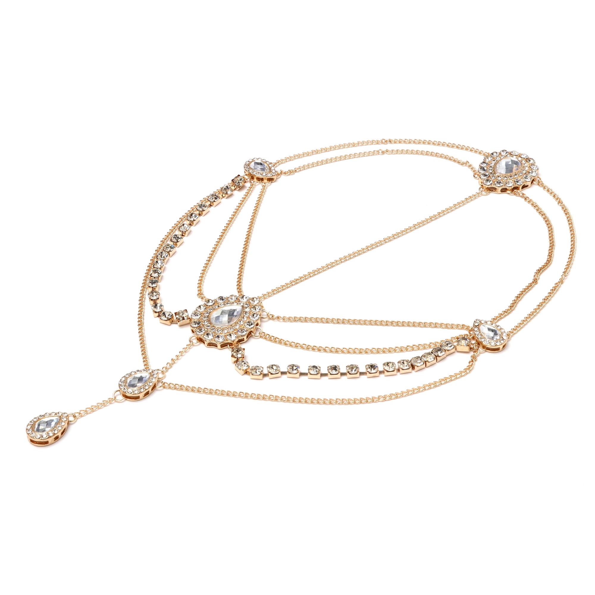 Unique Bargains Elegant Headpiece Faux Diamonds Tassels Hair Chain 1 Pc Gold Tone
