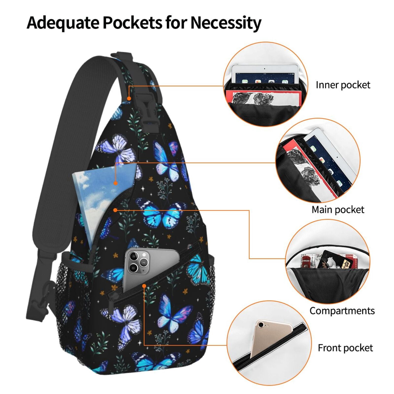6539 Skulls And Roses Outdoor Crossbody Shoulder Bag For Unisex Young Adult Butterfly Roses and Skull Crossbody Sling Bag for Women Men  main image 3