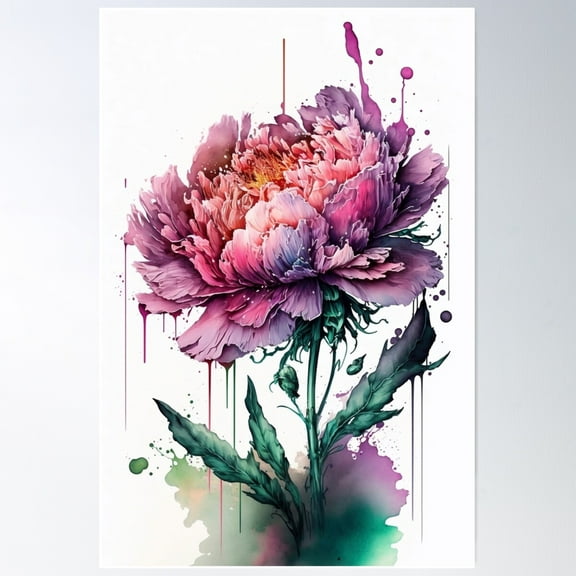 Peony Flower Watercolor Poster Wall Art, Modern Wall Decor For Living Room Bedroom, 8x12 UNFRAMED