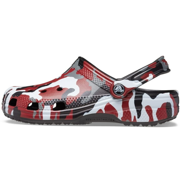 Crocs Unisex-Adult Classic Camo Clogs, Black/Red, 9 Men/11 Women