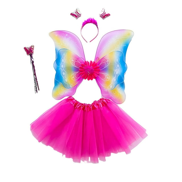 Conjunto de disfraz de hada para niña, 4 Uds., Cosplay para niños, falda tutú con ala de Ángel, vestido con diadema jinwen Ala del ángel