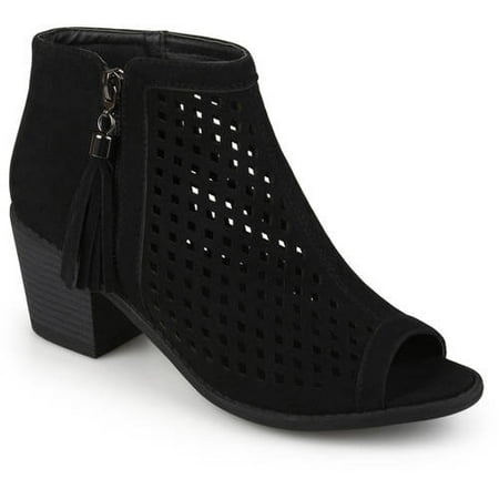 Womens Laser Cut Faux Leather Tassle Booties