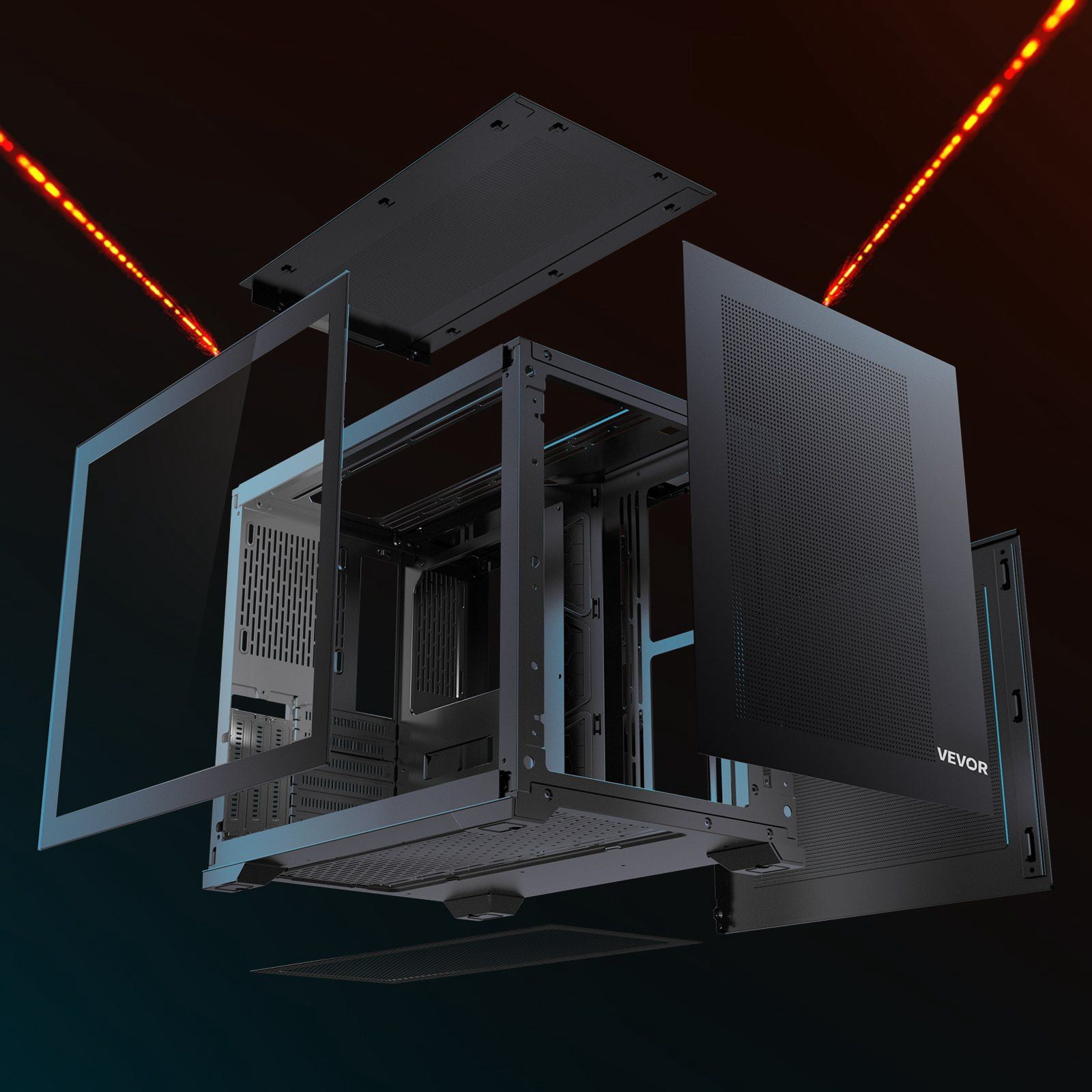 ATX Mid-Tower Dual Chamber PC Case - Gaming Computer Case with Tempered Glass, No Fan Included