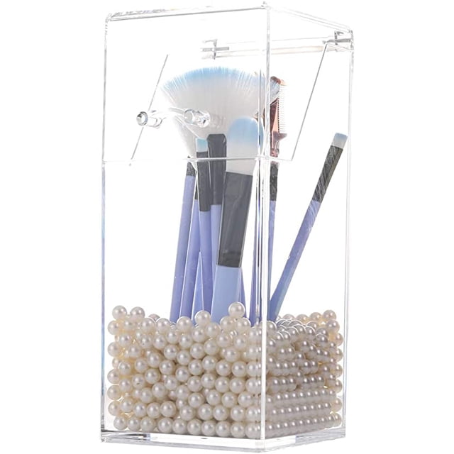 Soporte para brochas de maquillaje, organizador de brochas de maquillaje con cuentas blancas de 8 mm, soporte para brochas de maquillaje a prueba de polvo TUNC Sencillez