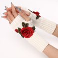 thumbnail image 2 of D-GROEE 1 Pair Women's Wrist Arm Warmers Stretchy Cable Knitted Fingerless Gloves with Flower Embroidery, 2 of 6